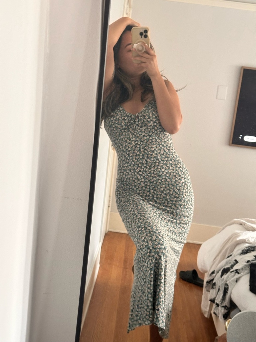 Z Supply Green Floral Maxi Slip Dress